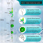 FONMY Hummingbird Gazing Ball Spiral Wind Spinner Sun Catcher Rainbow Maker Silver Spiral W/ K9 Green Crystal Ball Tree Hanging Ornament Indoor Outdoor Garden Decor. -19.5inch H