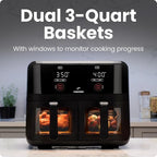 CHEFMAN 6 Quart Dual Basket Air Fryer Oven with Easy View Windows, Sync Finish, Hi-Fry, Auto Shutoff, 2 Independent 3Qt Nonstick Dishwasher Safe Frying Baskets, Digital Double Air Fryer - Black