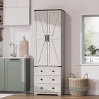 72'' Tall Kitchen Pantry Cabinet, Freestanding Tall Cupboard Storage Cabinet with 2 Barn Doors & 3 Drawers, Adjustable Shelves, Large Farmhouse Pantries for Living Room, Dining Room