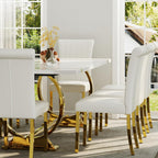 ACEDÉCOR Modern Dining Chairs Set of 2, White Leather Dining Room Chairs with Gold Stainless Steel Legs, Upholstered Chairs with High Back and Metal Legs for Kitchen/Living Room/Restaurant