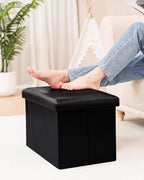 B FSOBEIIALEO Folding Storage Ottoman Cube Faux Leather Ottomans for Living Room, Bedroom, Home Office, Dorm Storage Footrest Black 16.5"x12.6"x12.6"