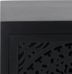 SAFAVIEH Furniture - Thea 1-Door Carved Nightstand - Black - Mango Wood - Artisan Global Design - Ideal for Bedroom, 20" W x 14" D x 26" H - Fully Assembled (NST5300D)