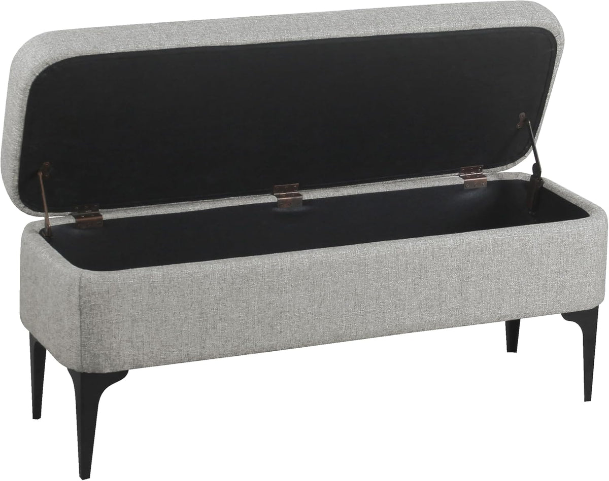 HomePop Upholstered Storage Bench with Metal Leg, 42" W, Cool Gray Woven