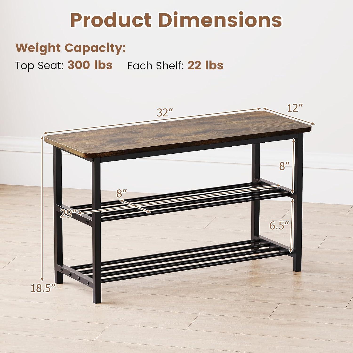 Giantex 3-Tier Shoe Bench, 32" L Shoe Organizer Storage Bench with Metal Slat Shelves & Seat, Front Door Shoe Rack for Entryway, Hallway, Bedroom, Living Room