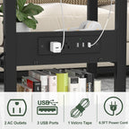 Armocity C Shaped End Table Height Adjustable - Couch Side Table with Charging Station, TV Tray with Wheels Slide Under Sofa for Small Spaces, Living Room Bedroom, Black