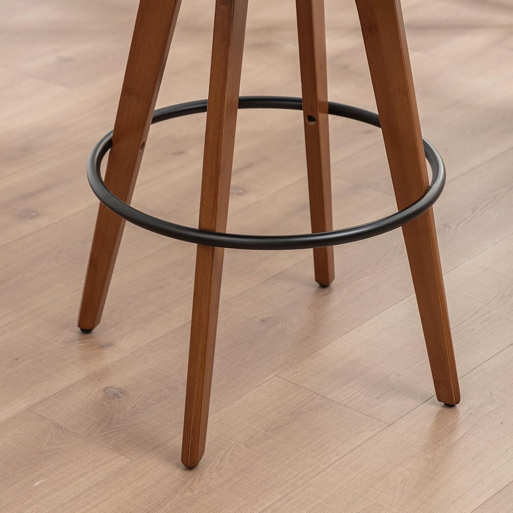 LUNLING 30” Bar Height Stools,Mid Century Modern Bar Stools,Black PU Leather Kitchen Island Stool,Wood High Barstools Swivel with Back and Arms for Home Bar Furniture,1PCS