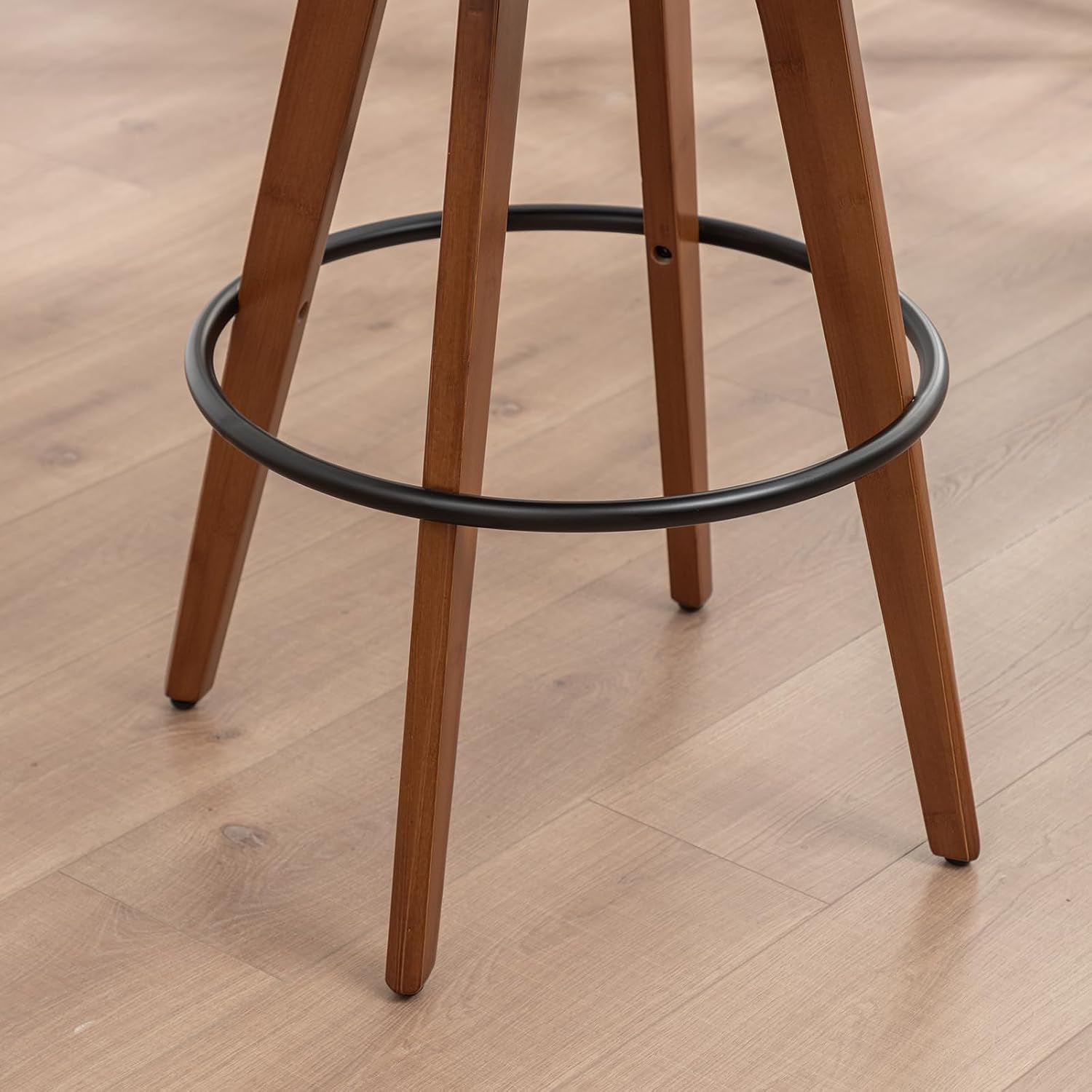 LUNLING 30” Bar Height Stools,Mid Century Modern Bar Stools,Black PU Leather Kitchen Island Stool,Wood High Barstools Swivel with Back and Arms for Home Bar Furniture,1PCS
