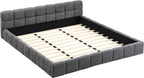 Merax King Size Elegant Chenille Upholstered Platform Bed with Thick Headboard and Footboard, Block Style Upholstery Grounded Bed Frame, Gray