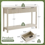 Lulive Fluted Console Table, 51 Inch Entryway Table with 3 Drawers | Scandi farmhouse look with quiet full-extension slides, open lower shelf, profile for hallway, entry, foyer or behind sofa.