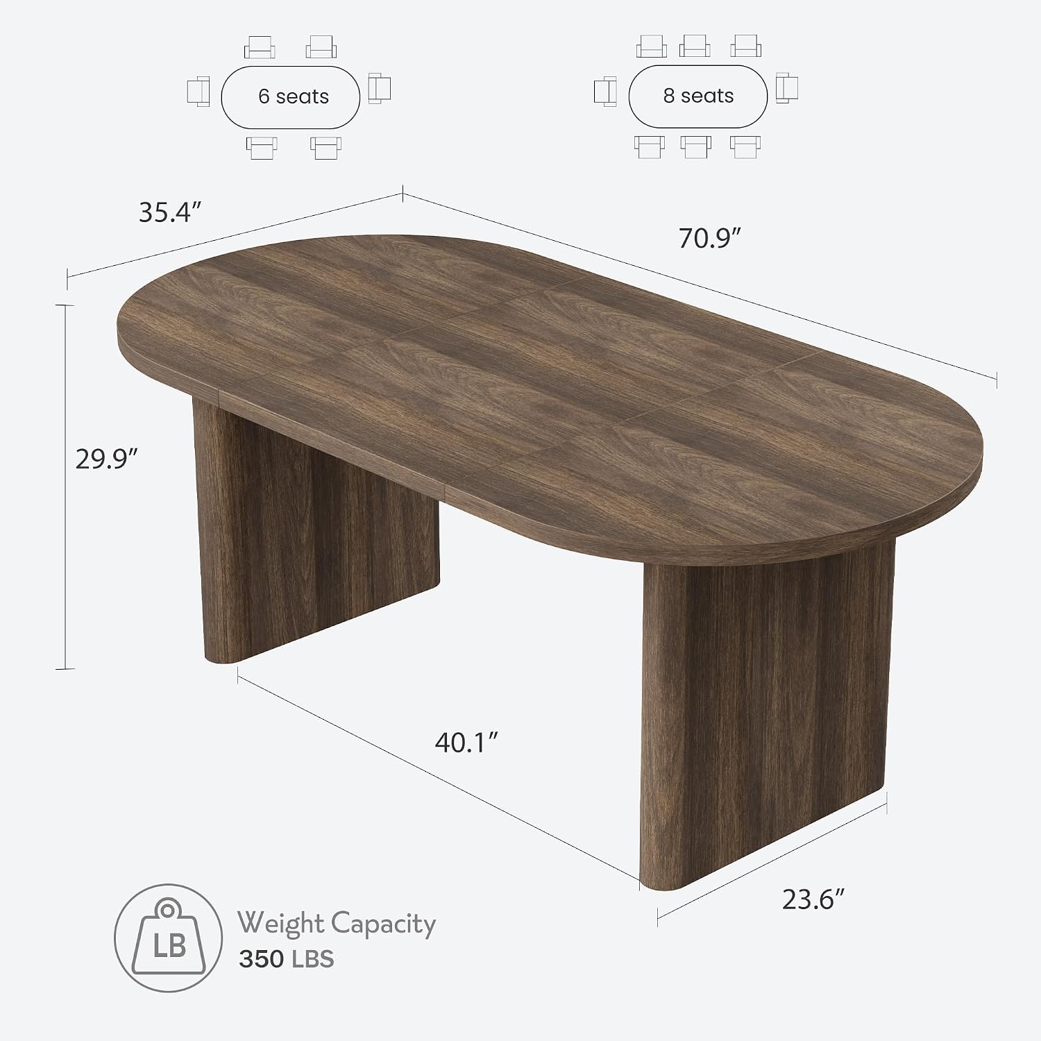 IDEALHOUSE 70.8" Oval Dining Table for 4-8, Wood Kitchen Table with Double Pedestal Base, Spacious Dining Room Table for Kitchen, Living Room, Reception Area, Natural Finish, Brown