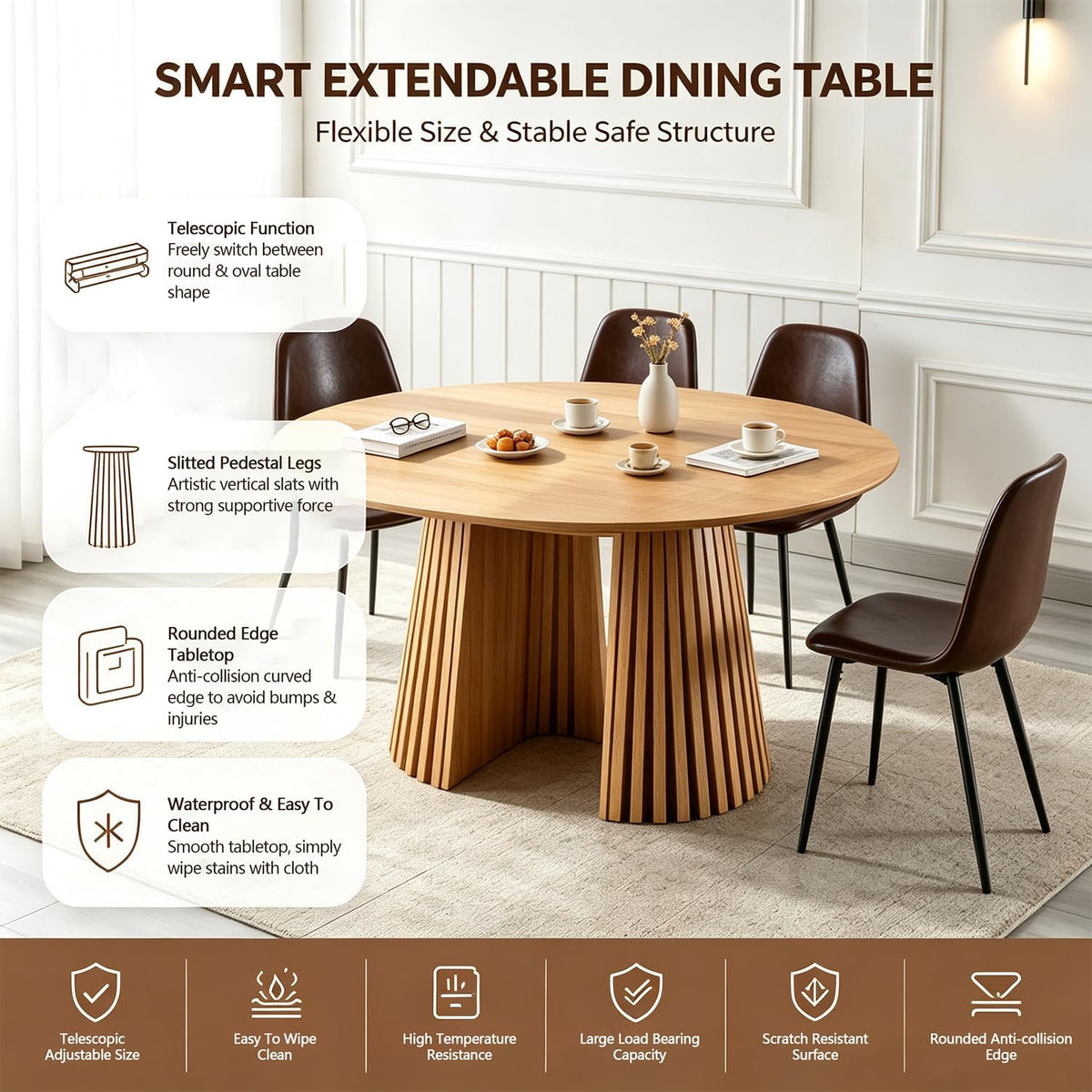 Extendable Wooden Dining Table with 4 Chairs for Small Space | extendable table，wooden dining table，dining table small space(black)