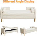 Corduroy Bed End Ottoman Bench with Storage,Upholstered Storage Benches with Back and Arms,65.35" Long Armed Storage Bench for Living Room,Bedroom,Entryway,Window (Ivory White, 65.35“)