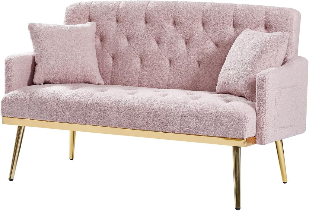 hansones Modern Velvet Armchair with Gold Metal Legs and Side Pockets, Tufted Backrest, Perfect for Living Room, Bedroom Or Office (32.6" Pink)