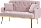 hansones Modern Velvet Armchair with Gold Metal Legs and Side Pockets, Tufted Backrest, Perfect for Living Room, Bedroom Or Office (32.6" Pink)