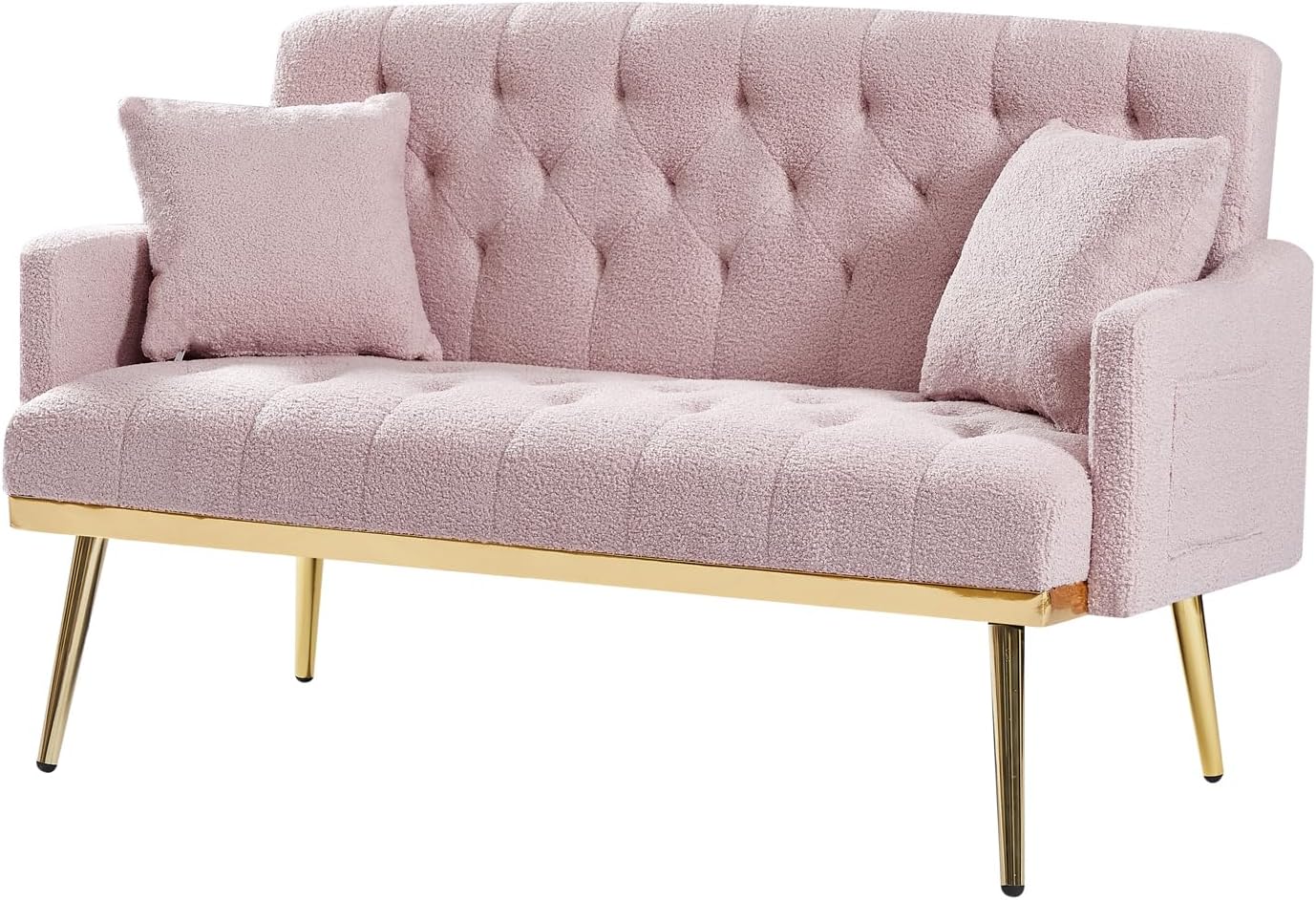 hansones Modern Velvet Armchair with Gold Metal Legs and Side Pockets, Tufted Backrest, Perfect for Living Room, Bedroom Or Office (32.6" Pink)