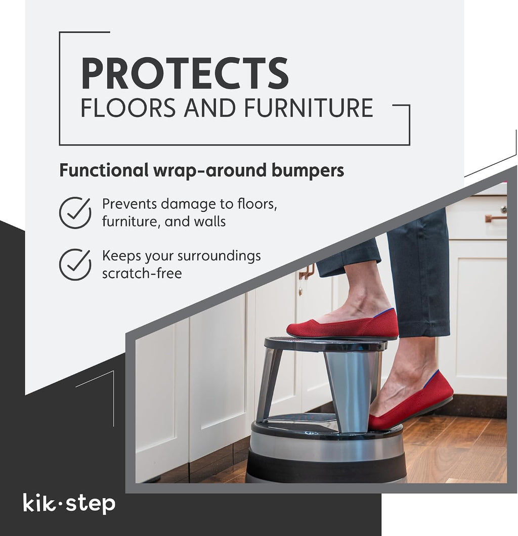 Step Stool with Locking Wheels, Cramer Kik-Step Heavy Duty Rolling Steel Stool, Non-Slip, Holds 350 lbs (Black)