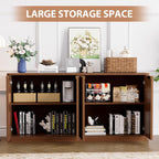 59" Fluted Buffet Sideboard Cabinet with Storage, Wooden 4-Door Sideboard with Adjustable Shelves, Coffee Bar Table for Kitchen, Living Room, Entryway,Walnut