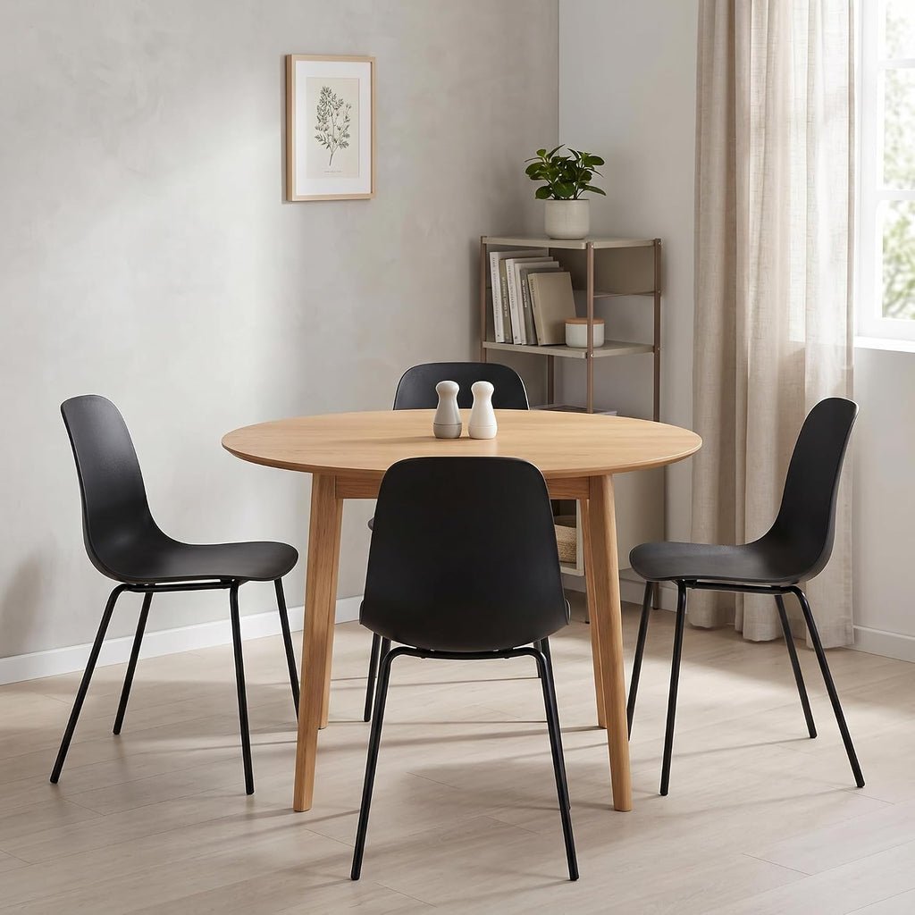LSSBOUGHT Modern Dining Chairs Set of 4, Mid-Century Plastic Kitchen Chairs with Metal Legs, Comfortable Armless Side Chairs for Dining Room, Kitchen, Living Room & Small Spaces (Black)