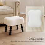 White Ottoman, Small Footrest with Storage Space, Unique Shaped Ottoman with Wood Legs，Faux Teddy Fur(Bone-White)