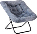 DUMOS Faux Fur Saucer Chair for Adults, Living Room Folding Lounge Chair | Comfy Soft Square Oversized Chair with Metal Frame Moon Seat, Portable Anti-Slip for Living Bedroom Dorm, Grey