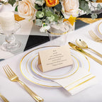 NOCCUR 700PCS Gold Plastic Plates - Gold Disposable Dinnerware Set for 100 - Include 200 Dinner/Dessert Plates, 300 Cutlery, 100 Cups, 100 Napkins, Idea for Wedding/Party/Thanksgiving
