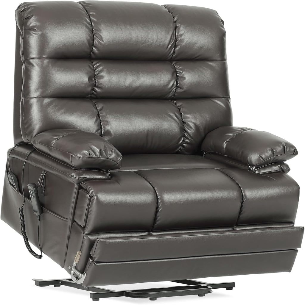 DYNOX 500 LBS Power Lift Recliner Chair for Big & Tall Seniors, Extra Large 3-Motor Lay Flat Chair with Heat, Massage & Extended Footrest,Breathable Faux Leather, Gray, 9505L