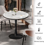 Wisfor Kitchen Dining Table Coffee Table: Round 30 Inch Sintered Stone High Gloss White Tabletop Dinner Tables with Black Round Pedestal Base for Home Bar Shop Restaurant
