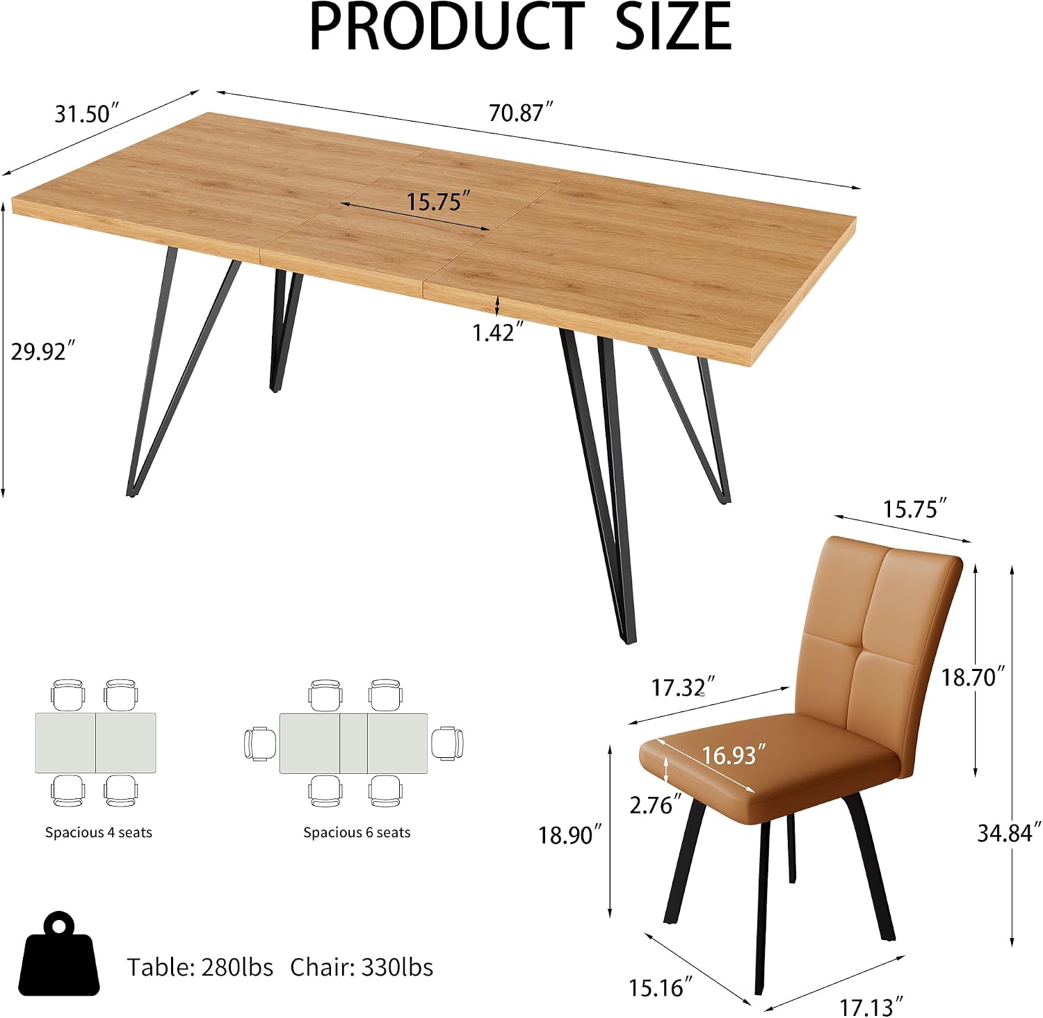 HIPIHOM Extendable Dining Table Set for 4-6, 55 to 71 Inch Expandable Dining Room Table with Upholstered Chairs, Easy Assembly Kitchen Table Set for Small Spaces, Living Room