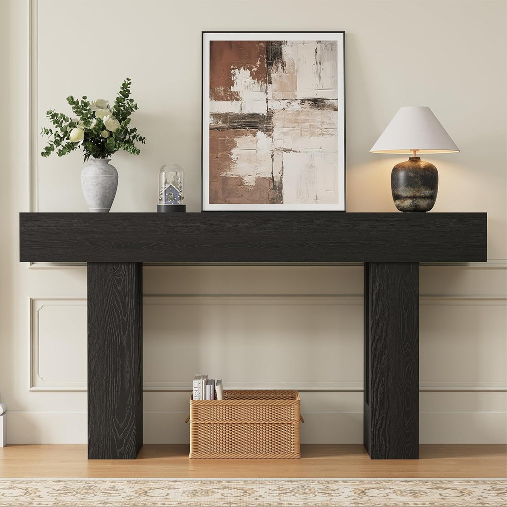 Airynee 63 Inches Long Console Table for Entryway with Drawers, Wooden Sofa Table Behind Couch, Industrial Entry Table for Living Room, Foyer, Hallway, Black