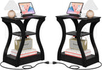 SUPER DEAL End Table Set of 2, Curved Frame Nightstand, Narrow Side Table with Charging Station for Living Room, Bedroom, Small Spaces, 2 USB and 2 Power Outlets, 19.6" W x 11.8" D x 23.4" H, Black