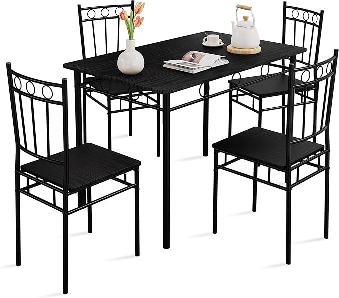 Kitchen Dining Table Set for 4, 5-Piece Kitchen Table Set,Dining Room Table Sets,Rectangular Kitchen Table Set with 4 Chairs for Small Space, Dinette,Apartment,Rustic Black