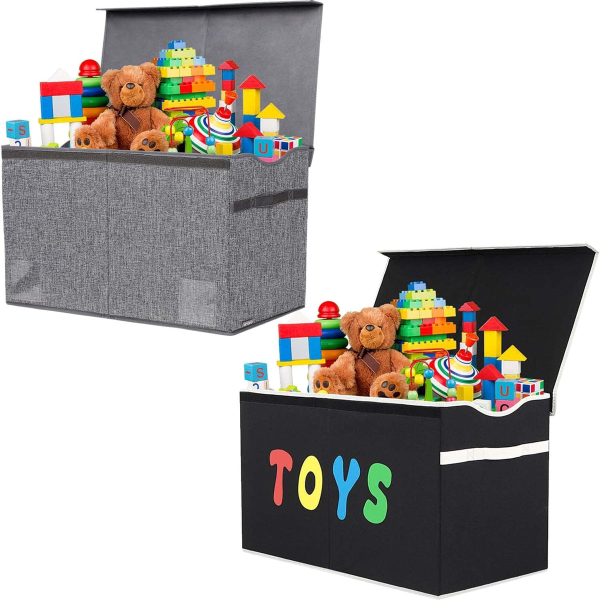 YOLOXO 2 Pack Toy Box Chest, Collapsible Sturdy Storage Bins with Lids, Extra Large Kids Toy Storage Organizer Boxes Bins Baskets