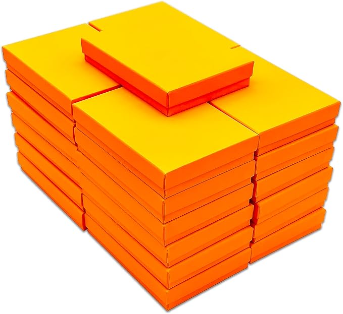 TheDisplayGuys - 25-Pack #53 Kraft Paper Cardboard Gift Boxes/Jewelry Cases w. Cotton Padding & Lid - Marigold - (5.4" x 3.9" x 1.0")