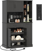 Pantry Cabinet, 67.7" Tall Kitchen Pantry Storage Cabinet with 360° Rotating Shelf & 2 Pull-Out Racks, Freestanding Kitchen Hutch with Charging Station & Drawer, for Dining Room, Black