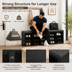 AMONIDA Shoe Storage Bench with Cushion, Entryway Bench with Shoe Storage,18 Cubby Shoe Bench with Removable Dividers, Shoe Organizer Bench for Entryway, Living Room, Light Grey (18, Black)