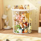 BBLIKE Large Stuffed Animal Storage End Table, Toy Storage for Kids Room | 100L Large Capacity, Metal Frame with Wood Lid, Elastic Rope, Side Handles, Wooden Stuffed Zoo Animal Holder, White