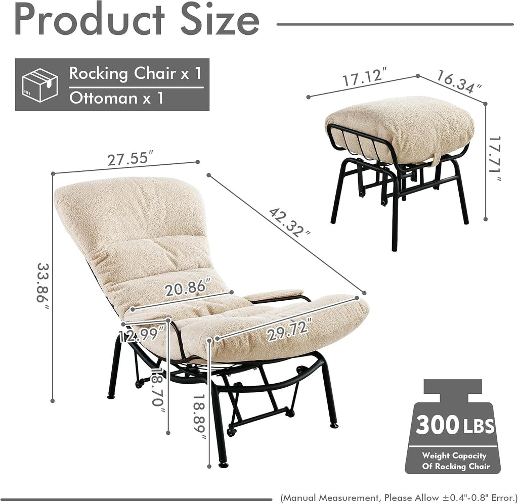 HOOOWOOO Cozy Rocking Chair,Chaise Lounge Chair Indoor,Accent Chair with Ottoman for Bedroom,Living Room,Office(Cloud Velvet Beige)