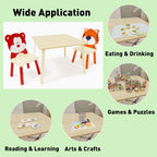 Kids Table & 2 Chairs Set Bear Tiger Wooden 3-Piece Toddler Set