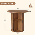 Nalupatio 31.5 Inch Round Dining Table for 2, Versatile Two-Person Kitchen Table with Half-Open Storage Shelf & Sliding Door, Modern Farmhouse Circle Dinner Table for Dining Room, Living Room, Walnut