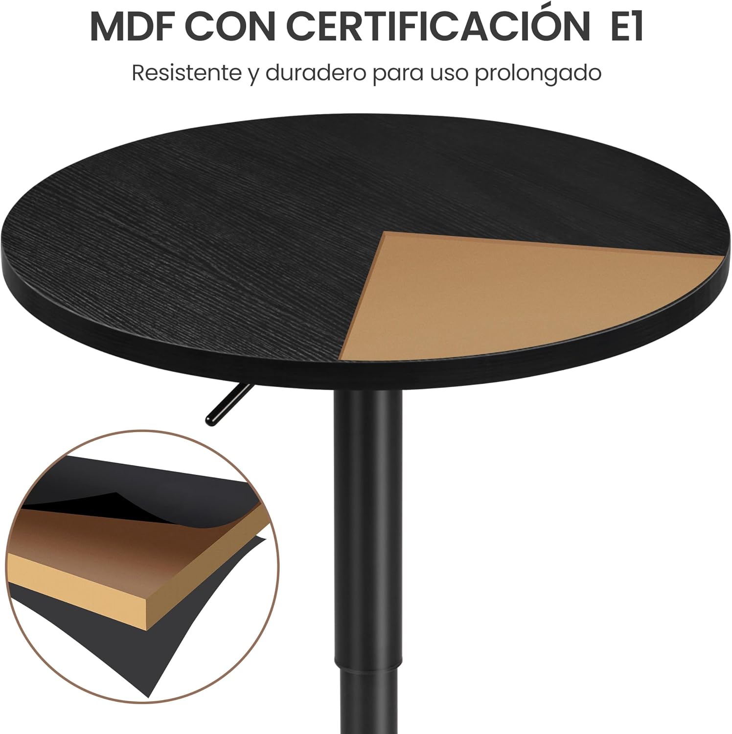 Yaheetech 3-Piece Bar Table and Stools, PU Leather Full Black | Round Pub Table and Chairs Set with MDF Tabletop and Stainless Steel Stand，Adjustable 360° Swivel for Kitchen Study