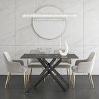 51.2" Glass Dining Table for 2-4 People, Modern Kitchen Table with Black Chromed Legs, Rectangular Dinner Table for Small Space, Apartment, Office, All Black