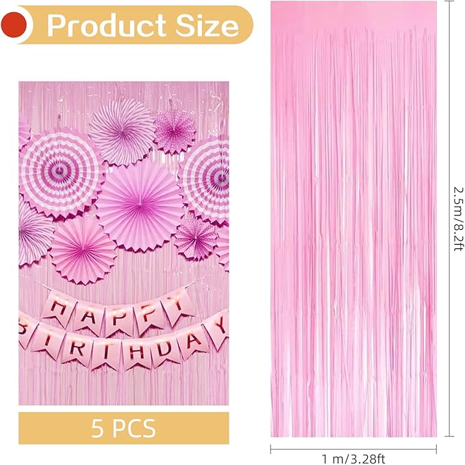 10 Pack Pink Foil Curtain Backdrop 3.2ft x 8.2ft Macaron Tinsel Foil Fringe Curtains Streamer Photo Booth Backdrop for Birthday Party Baby Shower Engagement Wedding Holiday Decoration (Macaron Pink)