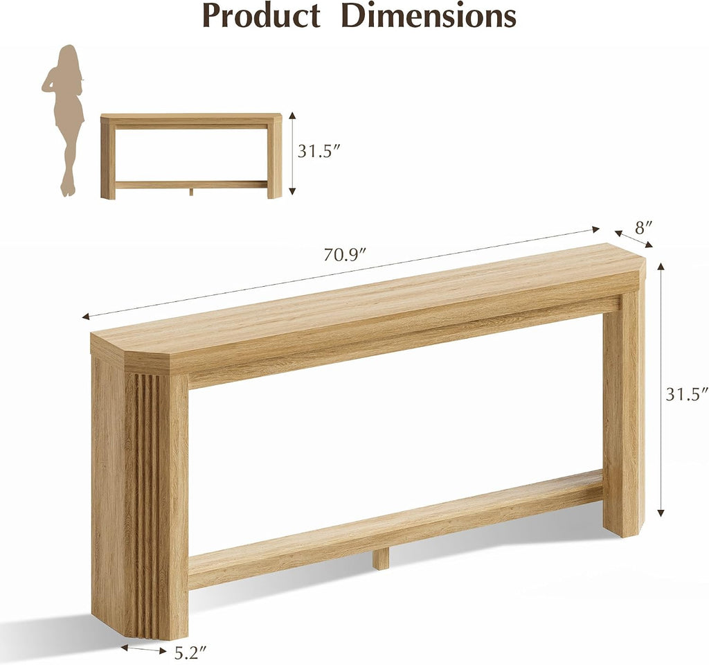 70" Console Table for Entryway, Narrow Long Sofa Table Behind Couch, Wood Couch Table with Open Storage, Easy Assembly Entryway Table for Living Room, Hallway, Foyer, Couch, Natural Oak