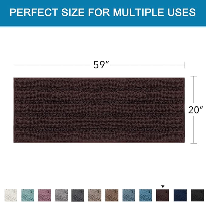 H.VERSAILTEX Bathroom Rugs Bath Mat Runner Rug Non Slip Kitchen Rug Extra Long Bath Rug Runners Oversized 59" x 20" Absorbent Washable Dry Fast Plush Area Rug for Bathroom/Bedroom - Chocolate