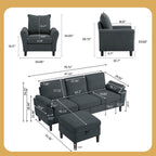 Convertible Sectional Sofa Set, 79" Modern L Shaped Couch, Linen Upholstered 3 Seat Sofa and 35" Accent Chair, Couches for Living Room, Apartment, Dark Grey