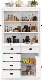 roomfitters 72" Kitchen Pantry Organizers and Storage Kitchen Cabinet, Storage Hutch with Glass Doors, 5 Drawers, White