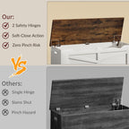 47.2" Wooden Storage Bench with 2 Safety Hinges, Flip Top Storage Trunk, 300lbs Load Capacity, Blanket Organizer Bench for Entryway Hallway Bedroom Living Room, White Walnut