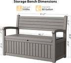 80 Gallon Lockable Deck Bench with Storage, Resin Stripes Outdoor Storage Box, Waterproof Outdoor Porch Bench for Cushions Garden Tools, and Pool Supplies, Grey