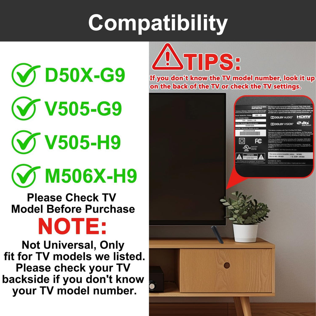 TV Stand Legs for Vizio D50X-G9/V505-G9/V505-H9/M506X-H9 (Black) | Easy VESA Tabletop Mount, Anti-Wobble Design, Includes All Screws