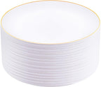 Festiva 50Pcs Gold Plastic Plates - 9 Inch White Plastic Plates with Gold Rim - Disposable Dinner Plates - include 50 salad&pasta Plate Perfect for Party&Wedding&Thanksgiving &Christmas
